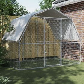 Dog Cages 2 pcs with Roof and Door Silver Galvanized Steel