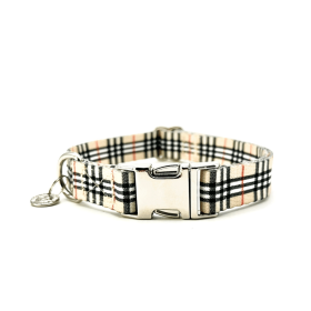 Adjustable Collar - Quick Release Metal Alloy - Beige Plaid (Color: Beige Plaid, size: l)